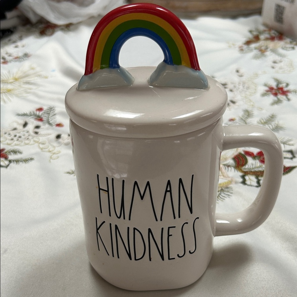 Rae Dunn Cream Mug with Rainbow Handle